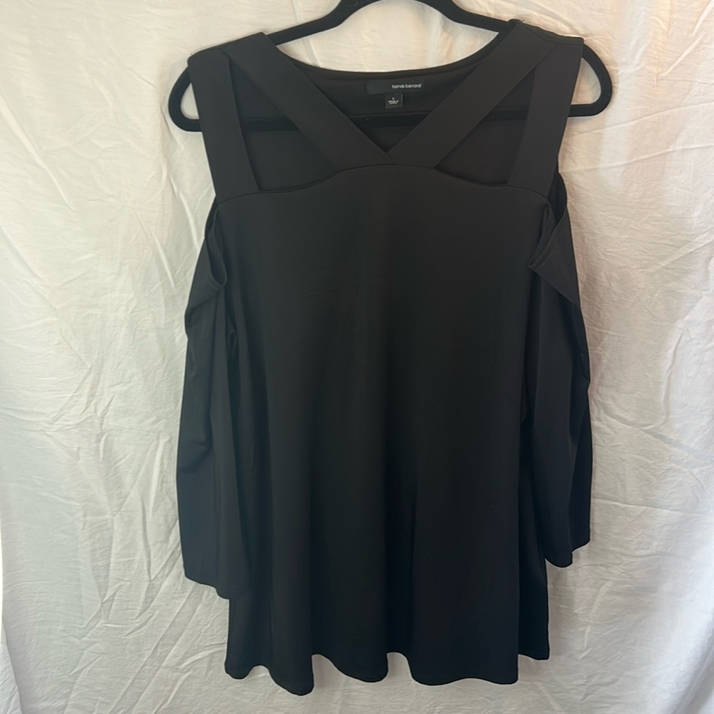 Harve Benard Black Cold Shoulder Blouse Dressy Top